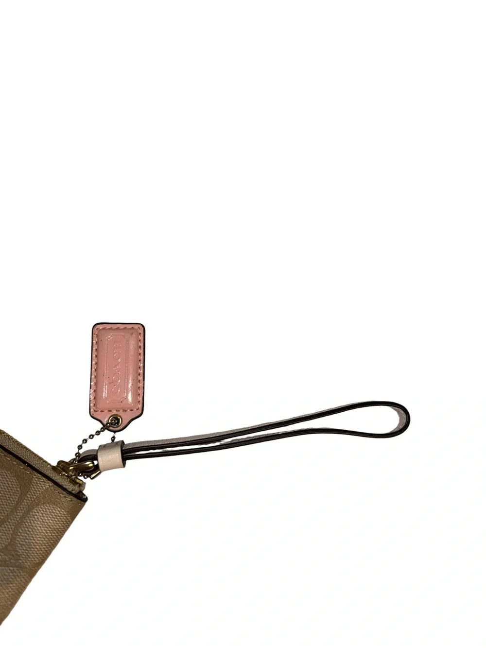 COACH Corner Zip Wristlet in Signature Canvas with Center Stripe - Khaki/Cream